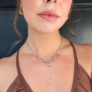 Vtg classic silver pink beaded necklace